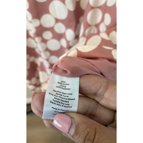 NWT TALBOTS RUFFLE NECK POPLIN SHIFT DRESS POLKA DOT Mauve Cotton Sz 16 - Picture 7 of 8